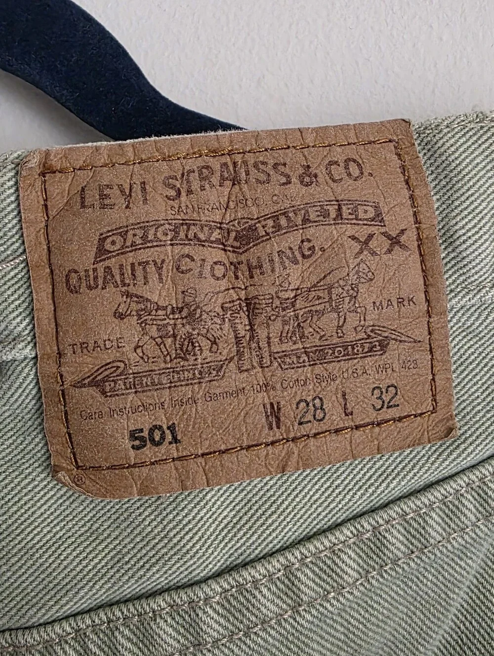 Vintage Style Levi's Sage-green Jeans Mens 28/32